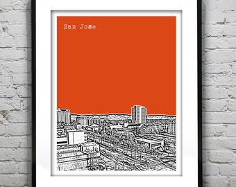 San Jose Downtown California Poster Art City Skyline Print CA Version 3