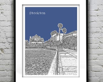 Stockton California Skyline Poster Print Art CA Item T4445