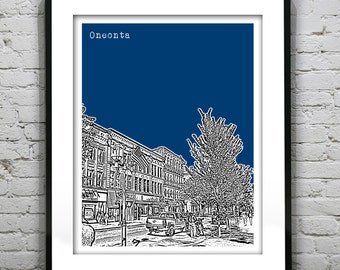 Oneonta New York Skyline Art Print Poster SUNY