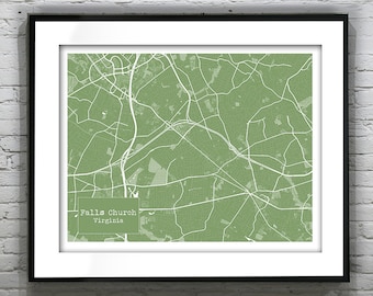 Falls Church Modern Map Poster Art Print Virginia