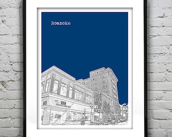 Roanoke Virginia Skyline Poster Art Print VA Item T2797