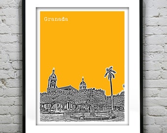 Granada Nicaragua Poster Art City Skyline Print