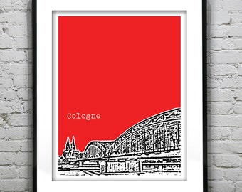 Cologne Germany Poster Skyline Art Print Europe Bridge Item T2618