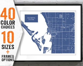 Sarasota Florida Blueprint Map Poster Art Print Item T2988
