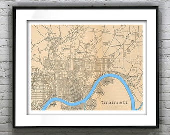 Cincinnati Poster Art Print Ohio Old Vintage Map Item T4894