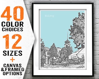 Gilroy California Skyline Poster Art Print CA Item T2729