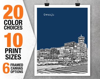 Gwanju South Korea Skyline Poster Art Print T5508