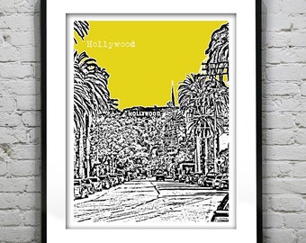 Hollywood Poster California Sign Skyline Art Print  Original LA