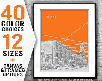 Tacoma Washington Poster Skyline Art Print  Item T4966