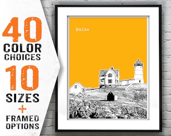 York Beach Maine Skyline Poster Art Print New England Nubble Lighthouse Item T1553