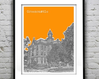 Greencastle Indiana Skyline Poster Art Print Depauw IN Version 1