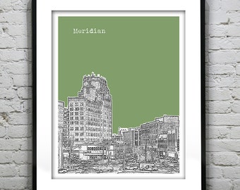 Meridian Mississippi Skyline Poster Art Print MS