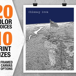 Chimney Rock North Carolina Skyline Poster Art Print NC Item T5362