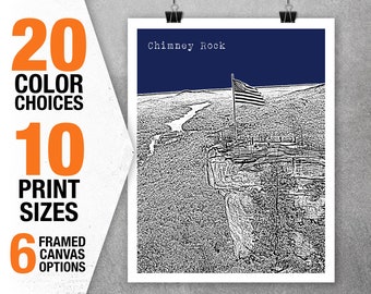 Chimney Rock North Carolina Skyline Poster Art Print NC Item T5362