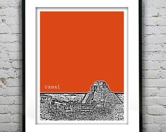 Uxmal Ruins Mexico Skyline Poster Art Print