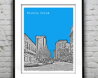 Wichita Falls Skyline Poster Art Print Texas TX