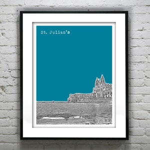 St. Julian&#39;s Malta City Skyline Poster Art Print Southern Europe