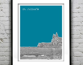 St. Julian's Malta City Skyline Poster Art Print Southern Europe
