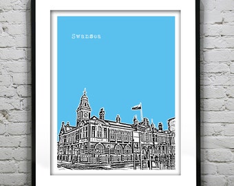 Swansea Wales Poster  Art Print UK Wales United Kingdom