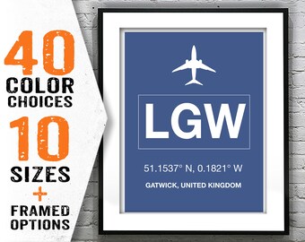 LGW London Gatwick International Airport Aviation Poster Art Print Item T2006