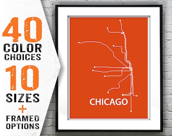 Chicago Subway Map Poster Art Print Modern Line Drawing Item T2069