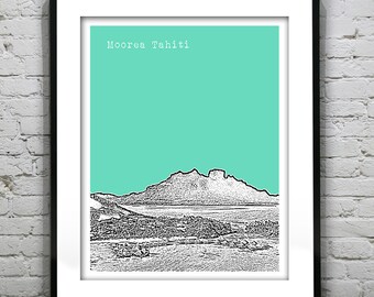 Moorea Tahiti Skyline Poster Art Print Version 3