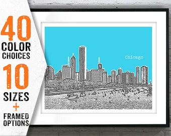 Chicago City Skyline Poster Print Art Illinois Bay Landscape Item T1557