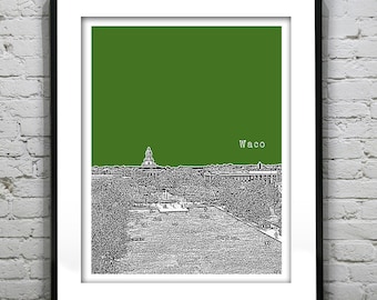 Waco Texas Skyline Poster Art Print TX