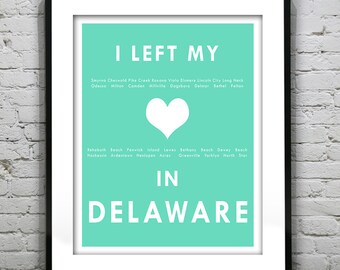 Delaware - I Left My Heart In Delaware - Poster Art Print DE Item T1298