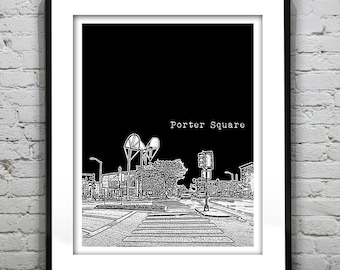 Porter Square Skyline Poster Art Print Somerville Cambridge Massachusetts Item T4954