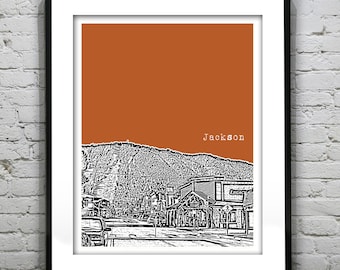 Jackson Wyoming Skyline Art Print Poster WY Jackson Hole Item T2905
