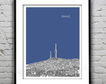 Seoul South Korea Skyline Poster Art Print Travel Version 3