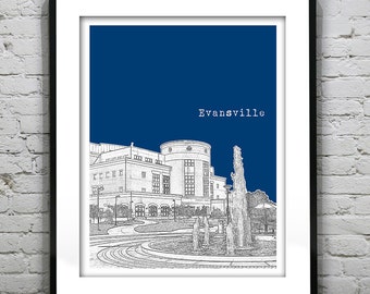 Evansville Indiana Poster Art Skyline Print IN Version 2