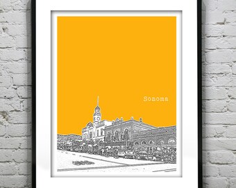 Sonoma California Skyline Poster Art Print CA