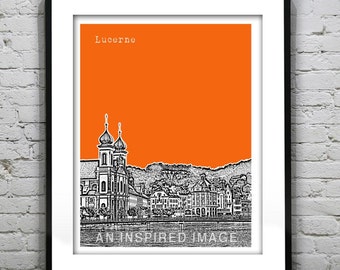 Lucerne Switzerland Skyline Poster Church Art Print