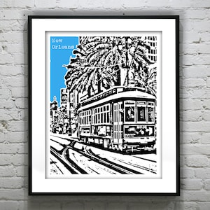 New Orleans Poster Art Streetcar Print  Louisiana St. Charles Ave Canal Street Item T4914