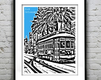 New Orleans Poster Art Streetcar Print  Louisiana St. Charles Ave Canal Street Item T4914