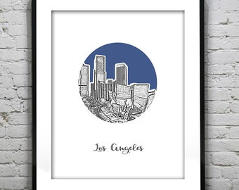 Los Angeles LA Skyline Poster Art Print California Round Item T1182