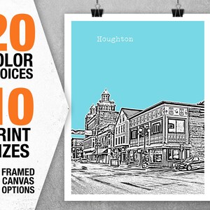 Houghton Skyline Poster Art Print Michigan Item T5529