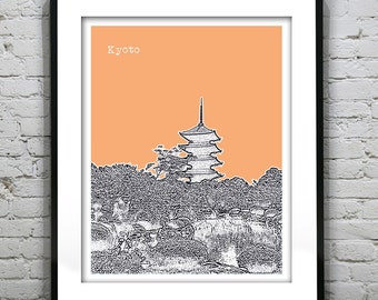 Kyoto Japan Skyline Poster Art Print Toji Pagoda