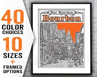 New Orleans French Quarter Poster Art Skyline Bourbon Street Louisiana Item T1786