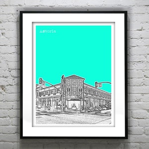 Astoria Oregon Skyline Poster Print Art Liberty Theatre Clatsop County OR