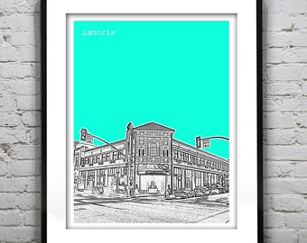 Astoria Oregon Skyline Poster Print Art Liberty Theatre Clatsop County OR