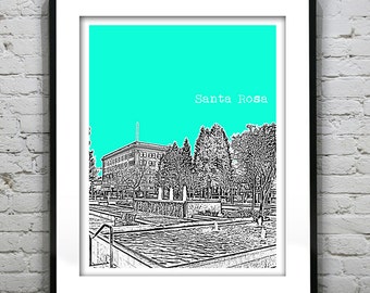 Santa Rosa California Poster Art Skyline Print