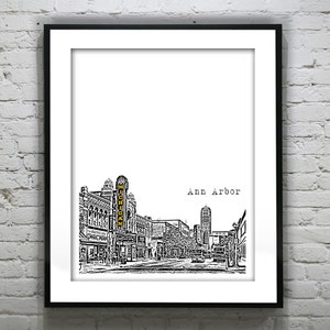 Ann Arbor Michigan City Skyline Poster City Art Print  MI Item T1290