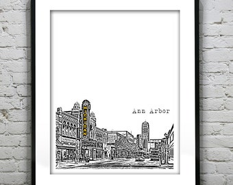 Ann Arbor Michigan City Skyline Poster City Art Print  MI Item T1290