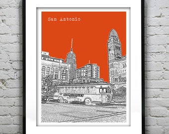 San Antonio Skyline Poster Art Print Texas TX Downtown Item T4528