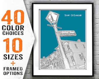 New Orleans Bourbon Street Poster Art Louisiana Skyline Print French Quarter Item T1783