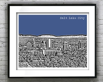 Salt Lake City Utah Poster Print Art Skyline  UT Version 2