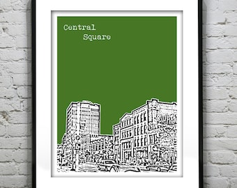 Central Square Cambridge Massachusetts Skyline Poster Art Print Item T4426